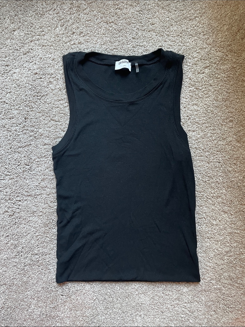 LNA Black Ribbed Crewneck Tank